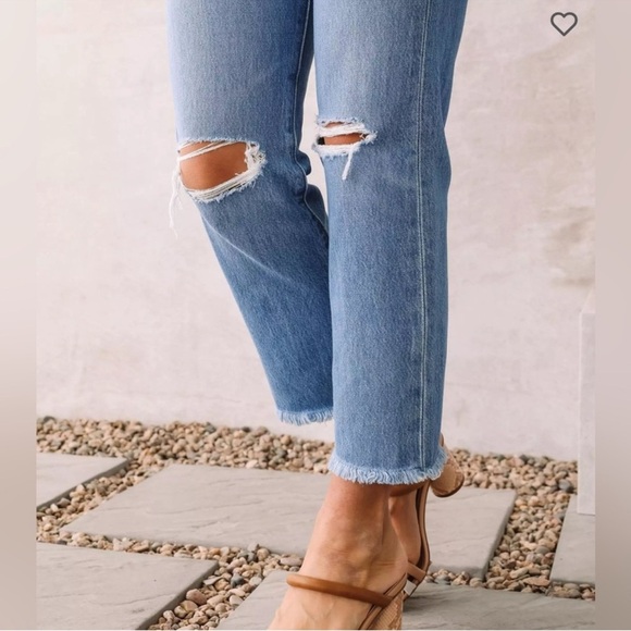 Levi’s Wedgie Straight Jeans Women’s 26 Button Fly Frayed Hem Blue Denim - Picture 15 of 16